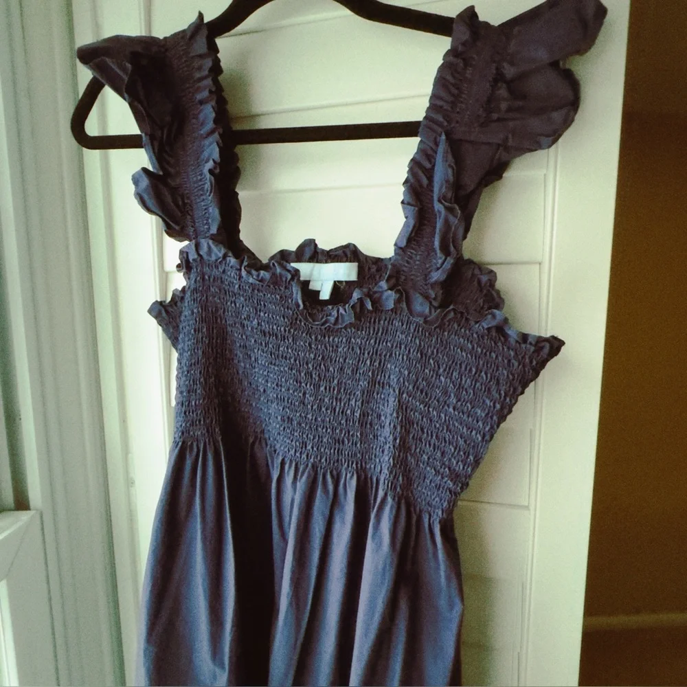 Hill House Blue Ruffled Cotton Dress Ellie Nap dress Navy Size XXL EUC cottage - Picture 6 of 12